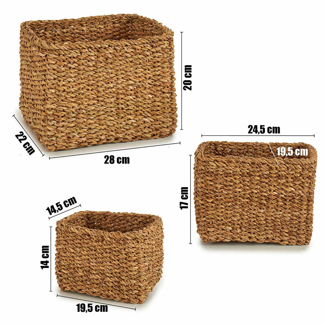 Set of straw baskets, 3 pieces