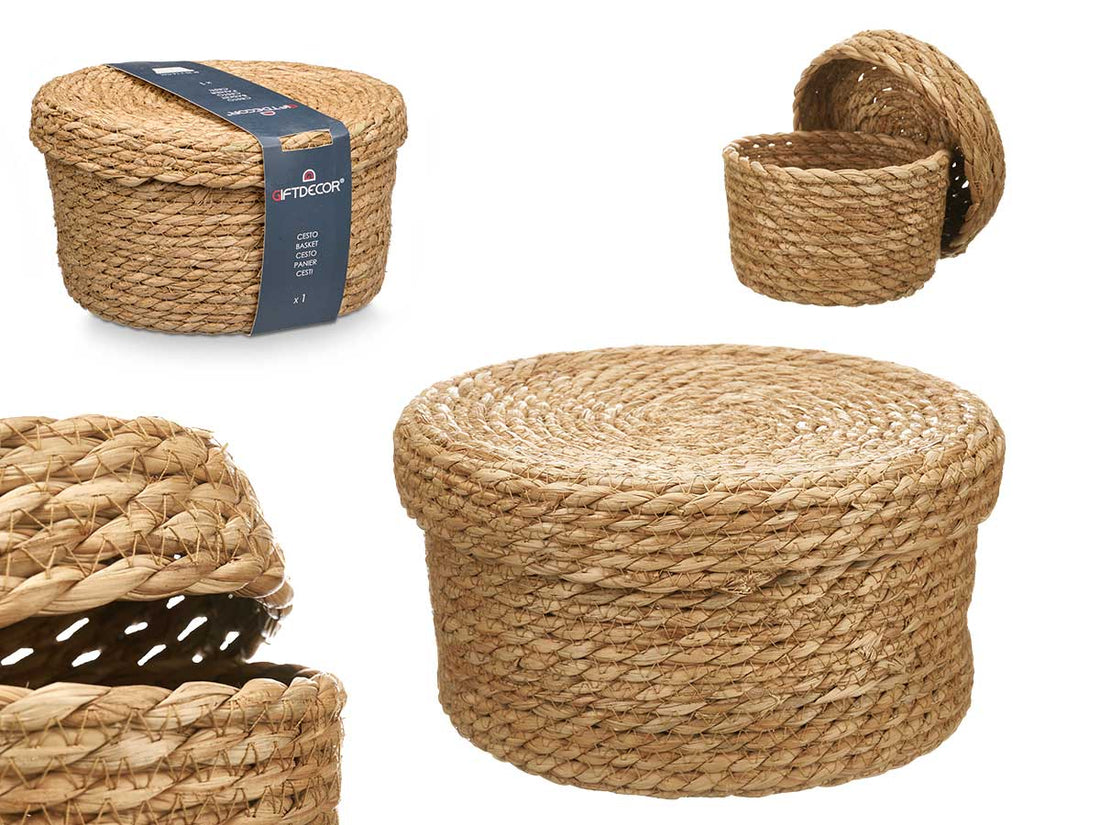 Straw basket with lid