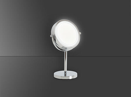 Free-standing pivot mirror with LED