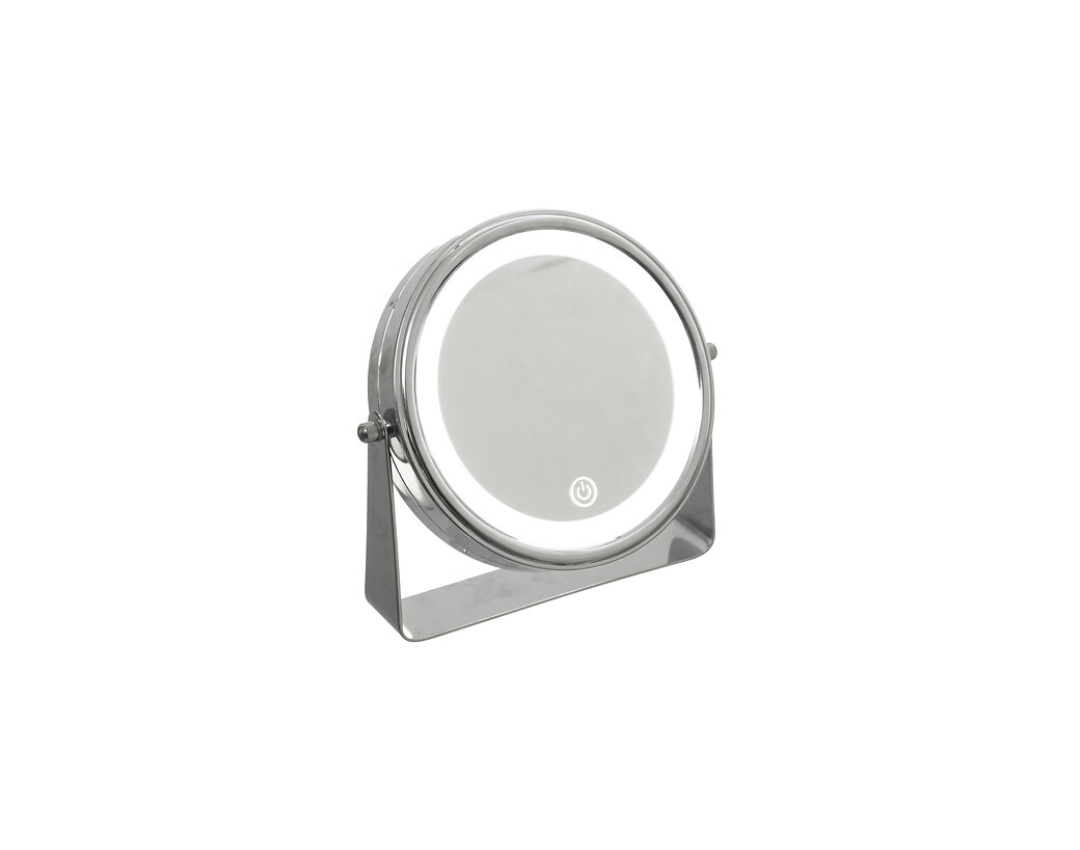 Free-standing pivot mirror with LED