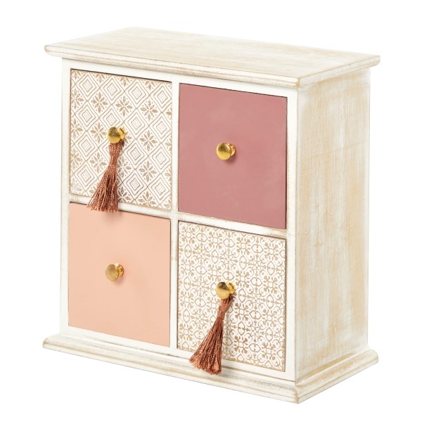 Pink Jewelry Box With 4 Drawers, Jewelry Box For Dresser Drawer
